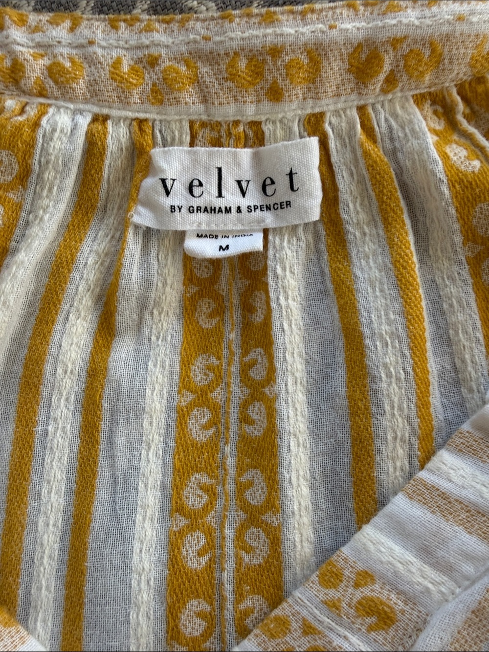 Velvet by Graham & Spencer Yellow and White Striped Embroidered Boho Blouse - Picture 12 of 13
